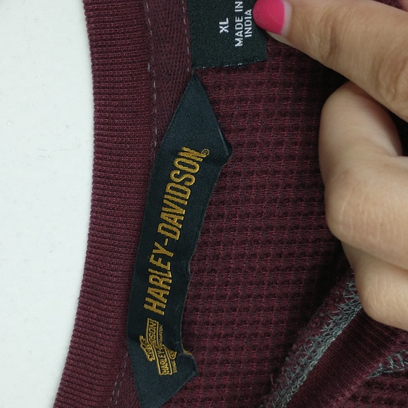 Harley Davidson Thermal Shirt Womens XL Red Burgundy Wing Patch Long Sleeve - Picture 6 of 7
